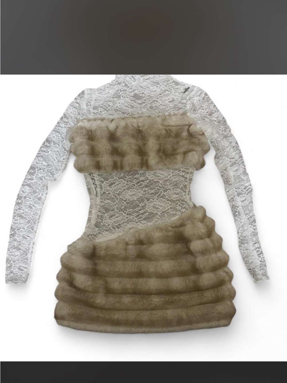 Finesse Lace and Faux Fur Bodycon Dress in White and Taupe